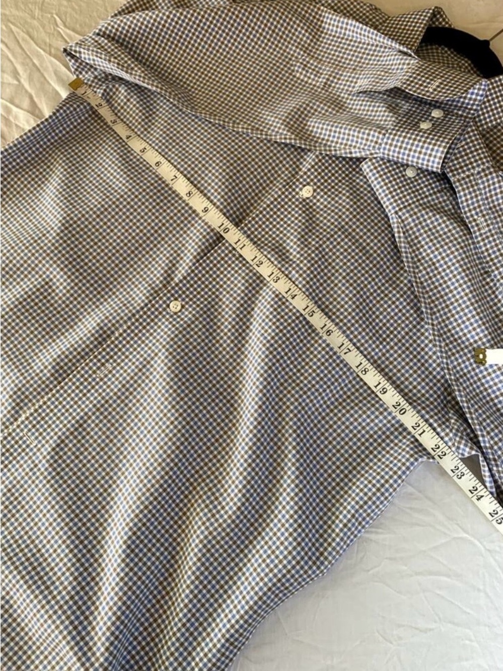 Joseph Abboud Men’s Egyptian Cotton, Button Down, Blue/Brown Checkered, 16 32/33 - Picture 4 of 6
